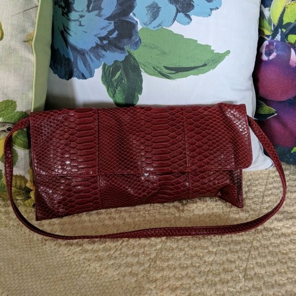 Jessica McClintock Snake Crock Print Baguette Red